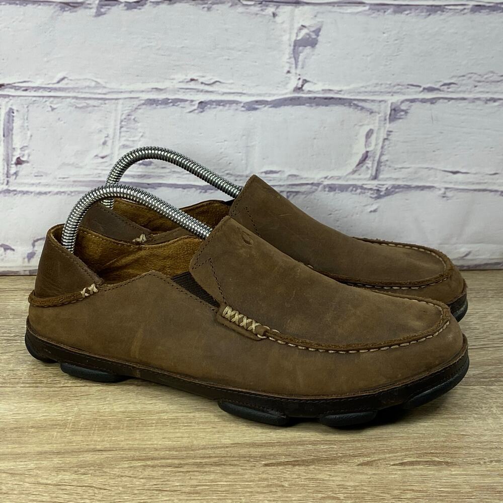Olukai Moloa Brown Leather Loafers Men's Size 8 Casual Slip On Shoes